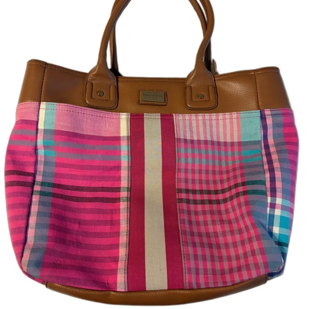 Tommy Hilfiger Pink and Brown Plaid Tote - Picture 3 of 9